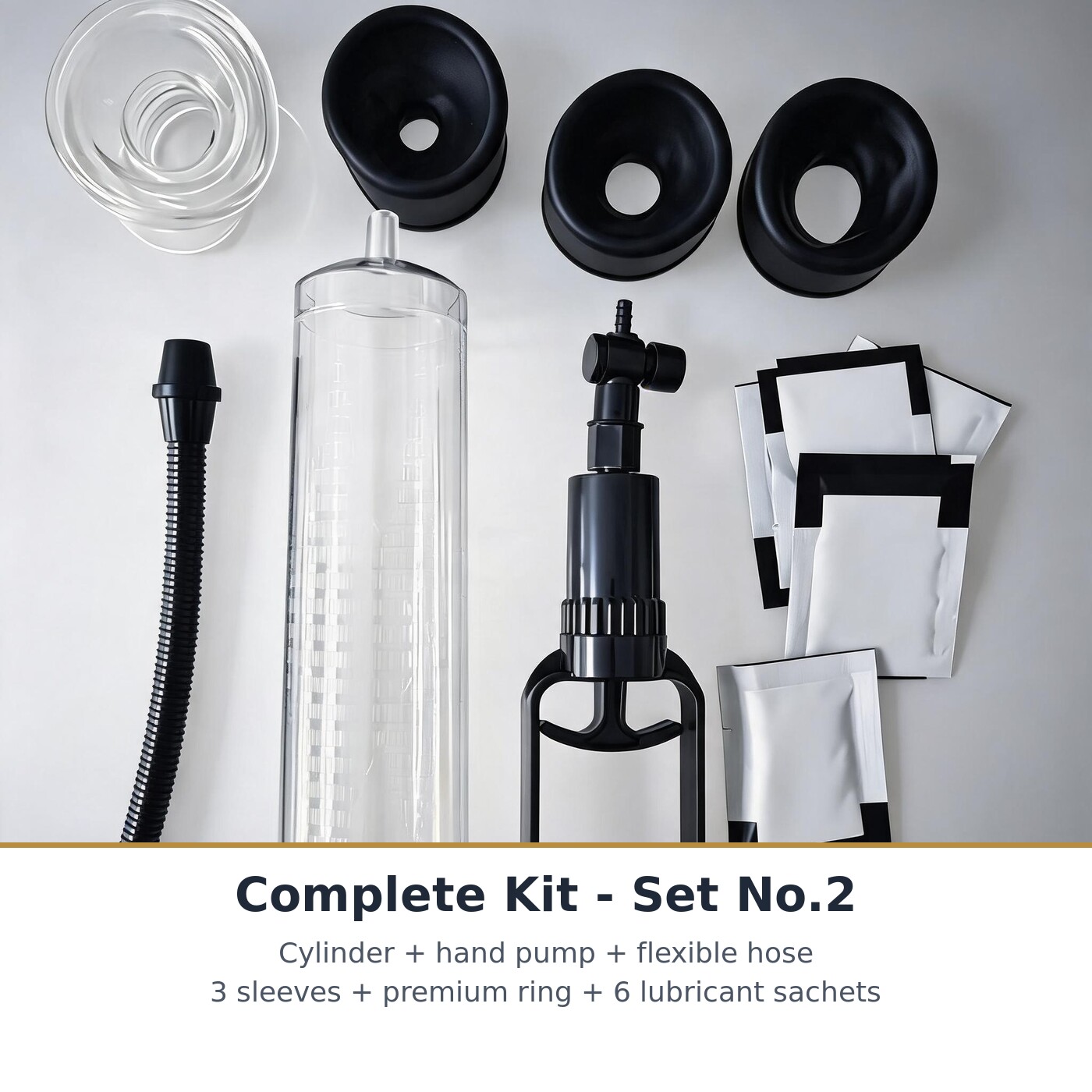 Vacuum Cylinder Training Set - 3 Sizes (Large / Medium / Small) with Hand Pump, Flexible Hose, 3 Silicone Sleeves and Premium Ring, Clear Measurement Scale - Image 4