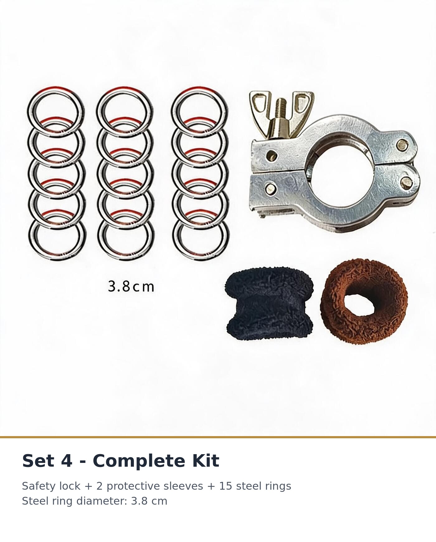 Traditional Hanging Practice Tool - Adjustable Spring and Copper Ring with Aluminium Safety Lock, Hole 2-2.7 cm, Steel Rings 3.8 cm, 13 Options - Image 3