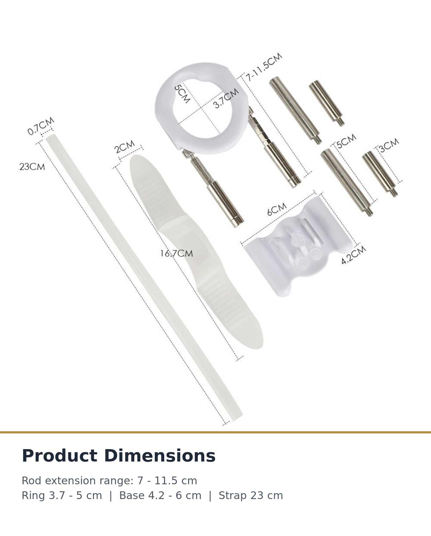 Adjustable Traction Extender Device - Classic White, Twin Rods with 7-11.5 cm Extension Range, Comfort Ring and Soft Strap, Complete Kit with Leaflet - Image 3
